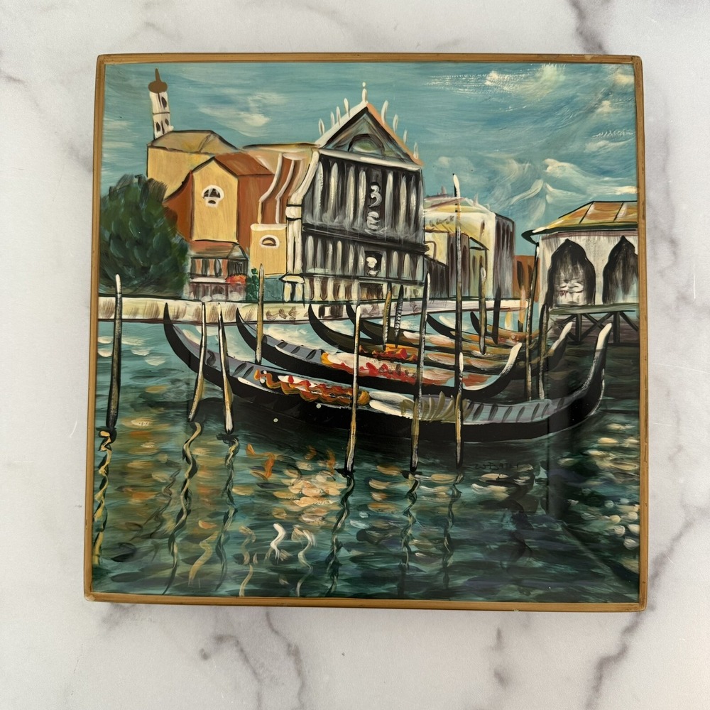 George Bates Artist Paris Gondola Boat Home Decor Plate Square 9.75" x 10"
